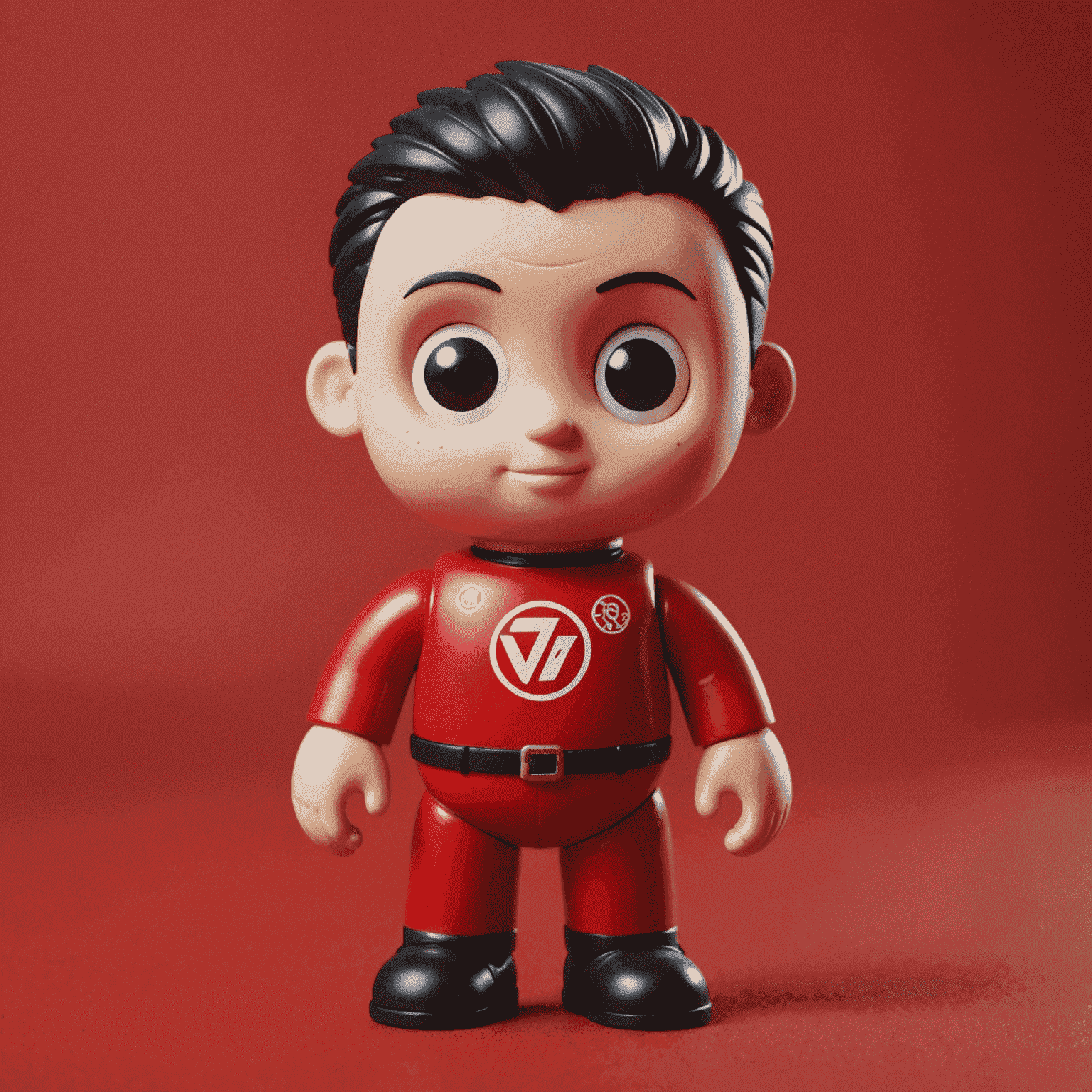 Selfvirtod logo - A stylized toy figure with a red background