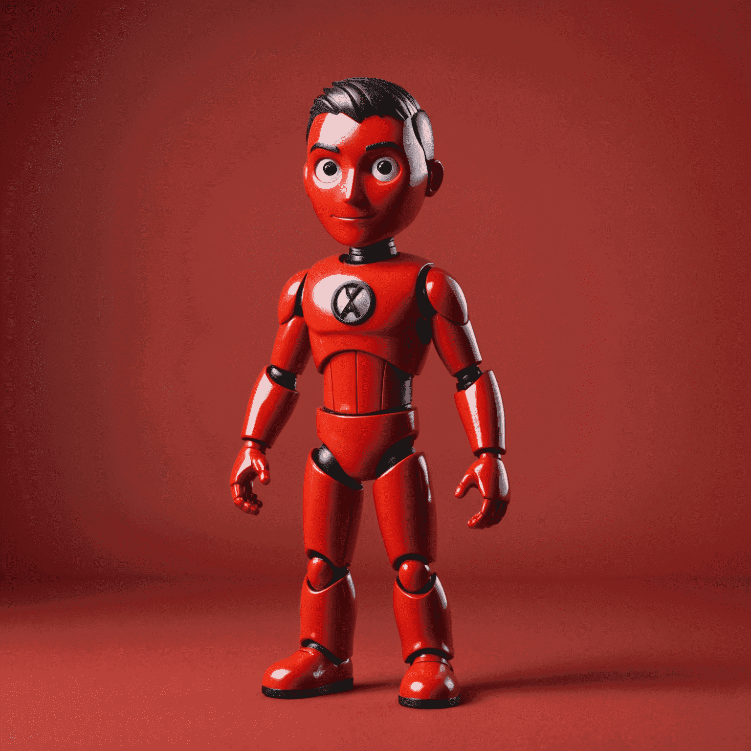 Selfvirtod logo - A stylized toy figure with a red background