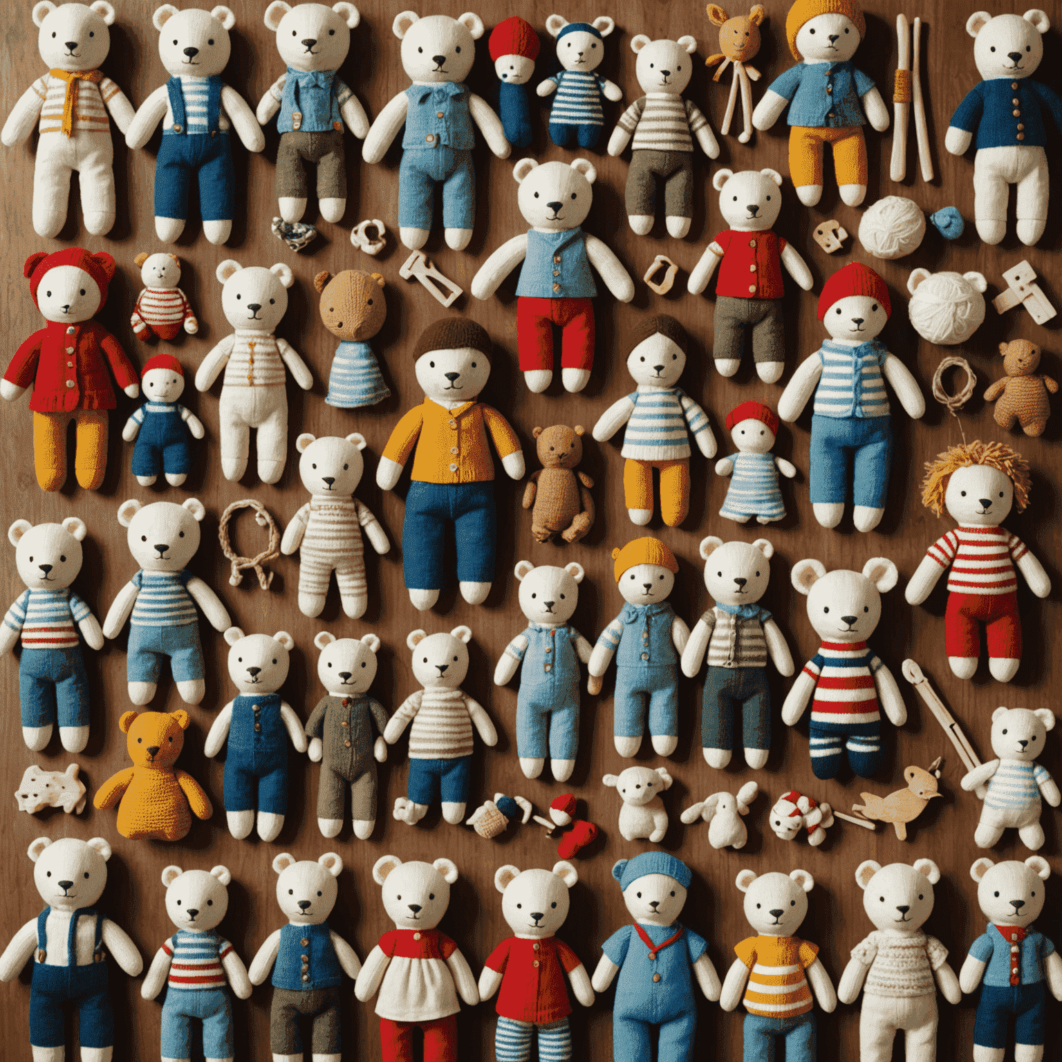 A collage of various handmade toys including stuffed animals, wooden puzzles, and knitted dolls, showcasing the diversity of the handmade toy industry