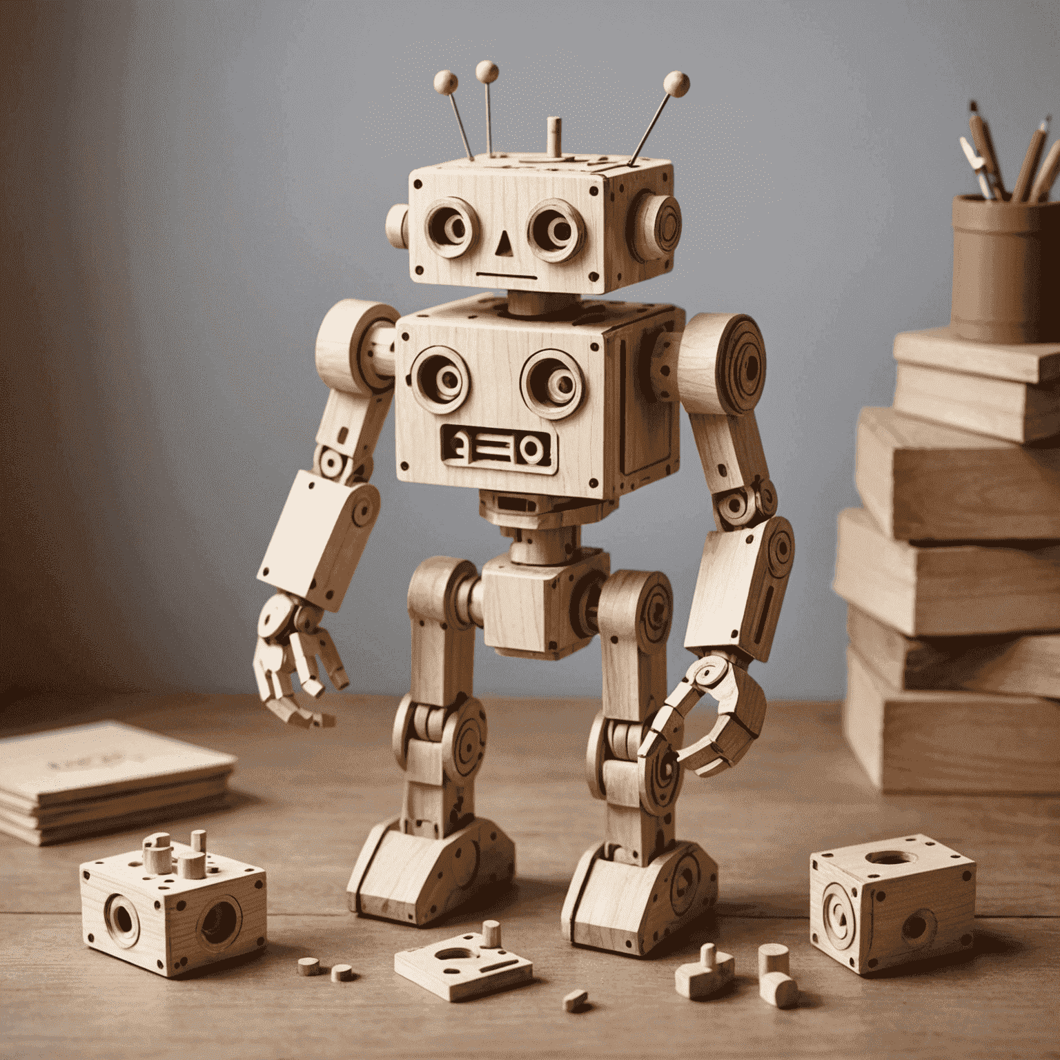 Wooden Robot Kit - A set of wooden parts and instructions to build a charming robot toy