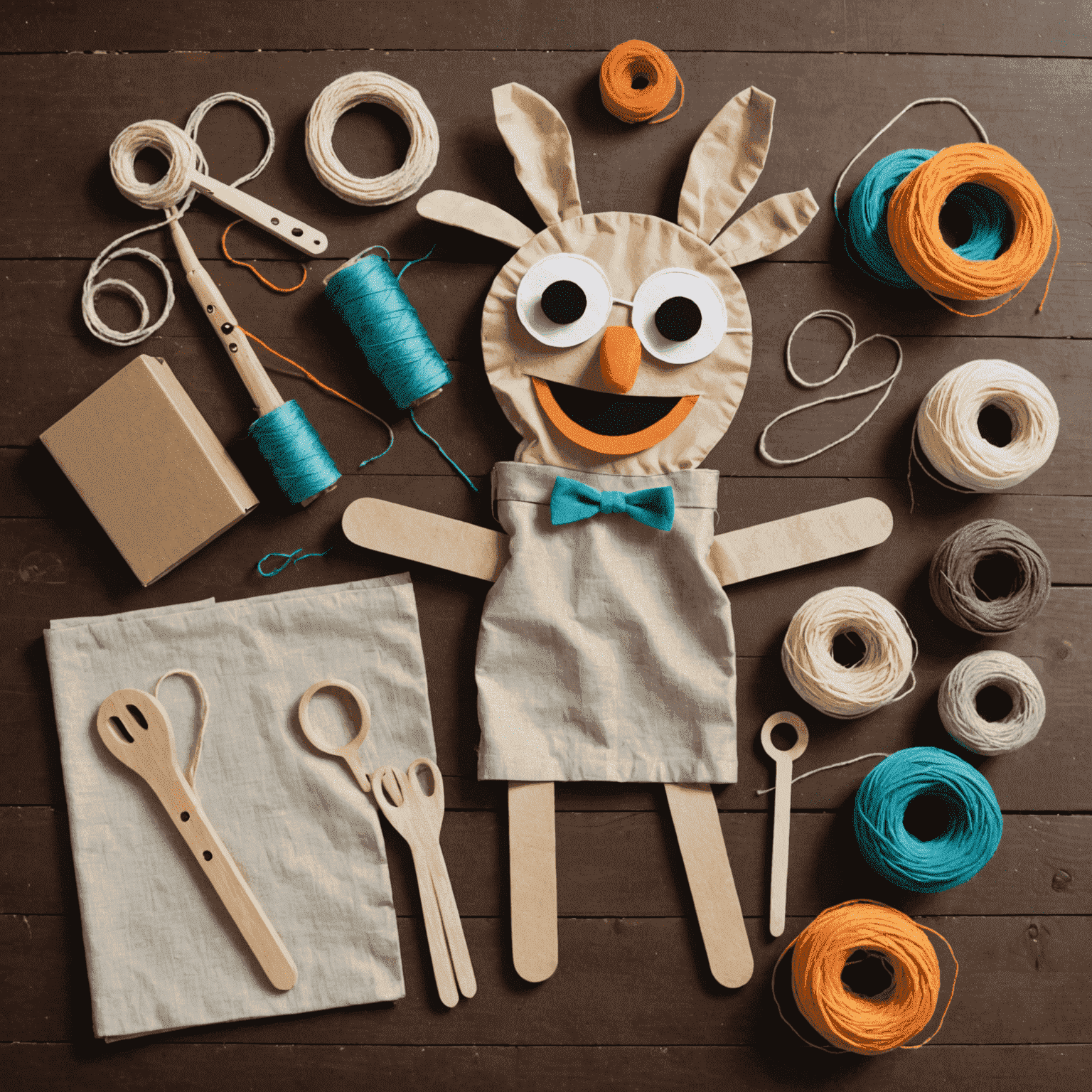 Puppet Making Kit - Fabric, googly eyes, yarn, and other materials to create hand puppets